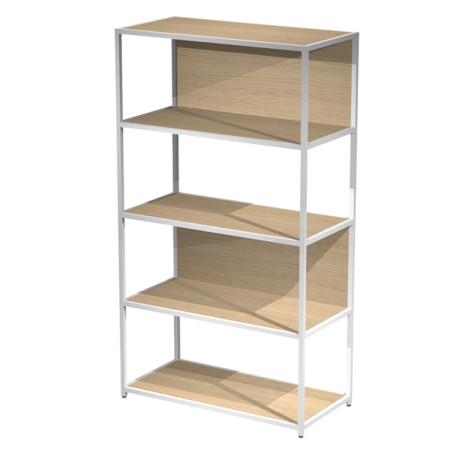 Libreria 5 ripiani Modular - 90 x 44 x 161 cm - struttura metal bianco - rovere