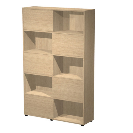Libreria alta Tetris - 5 ripiani - ante scorrevoli - 120 x 35 x 191 cm - rovere/rovere - Artexport