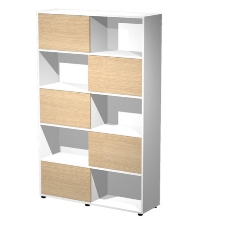 Libreria alta Tetris - 5 ripiani - ante scorrevoli - 120 x 35 x191 cm - rovere/bianco - Artexport