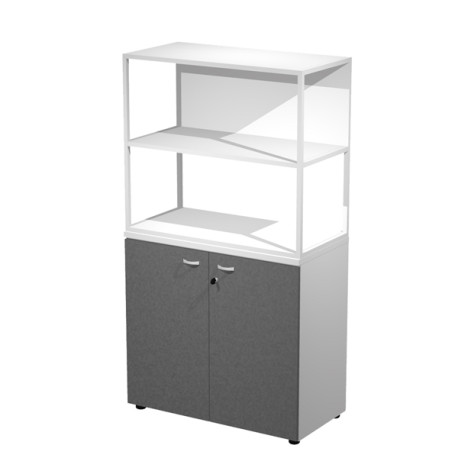 Libreria media metal + armadio basso Essence - 90 x 46 x 165 cm - Bianco/antracite/bianco/bianco