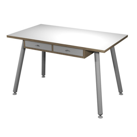Postazione Home-Office - con sottopiano - gambe in metallo -120 x 60 x H 74,4 cm - bianco / rovere -