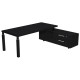 Scrivania direzionale Prestige Quadro - con mobile di servizio - 210 x 90 cm - nero venato/nero