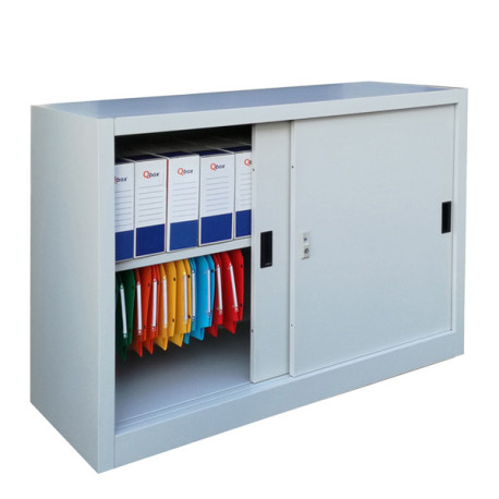 Armadio basso in metallo ad ante scorrevoli - 1 vano e 1 ripiano regolabile - 120x45x90 cm - grigio