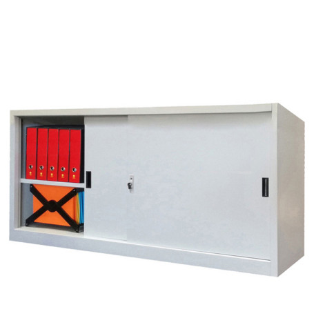 Armadio basso in metallo ad ante scorrevoli - 2 vani e 2 ripiani regolabili - 180x45x90 cm - grigio